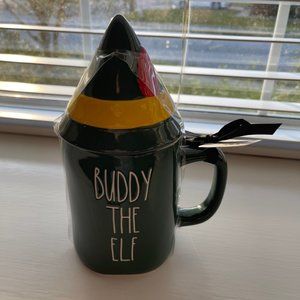 New Rae Dunn Green Buddy the Elf Coffee Hot Chocolate Mug with Hat Topper